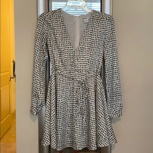 White and Green Polka Dot Tie Waist Dress